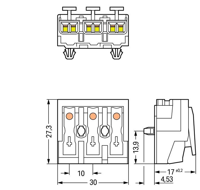 WAGO Klemmleiste 0,5-2,5qmm 24A 3p 30mm Serie 294 294-5043 Thermopl ws Federzug