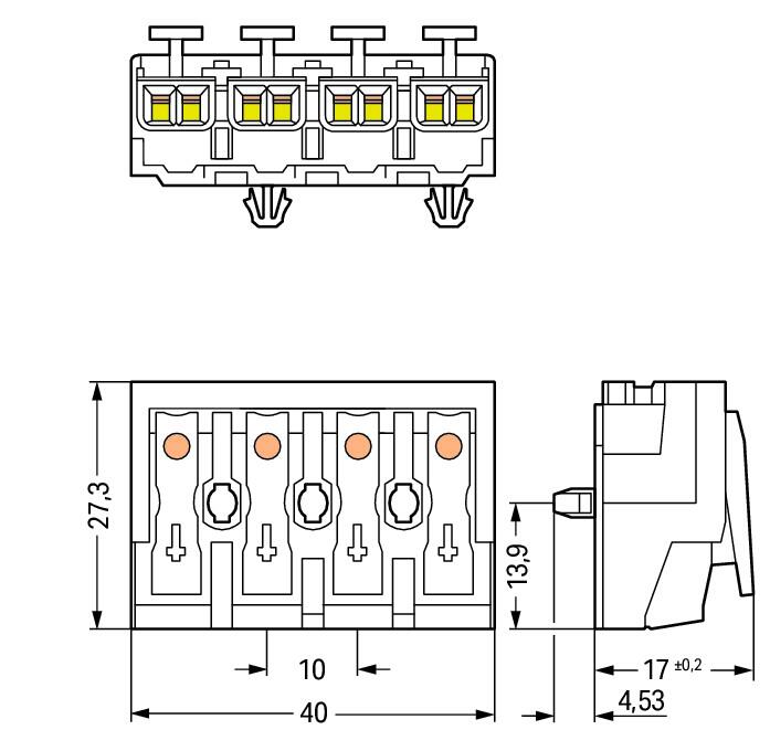 WAGO Klemmleiste 0,5-2,5qmm 24A 4p 40mm Serie 294 294-5004 Thermopl ws Federzug