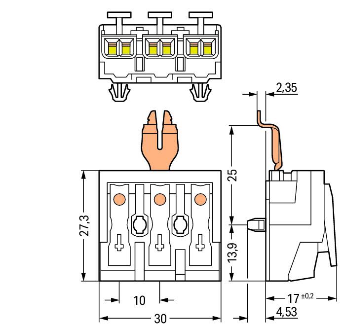 WAGO Klemmleiste 0,5-2,5qmm 24A 3p 30mm Serie 294 294-5323 Thermopl ws Federzug