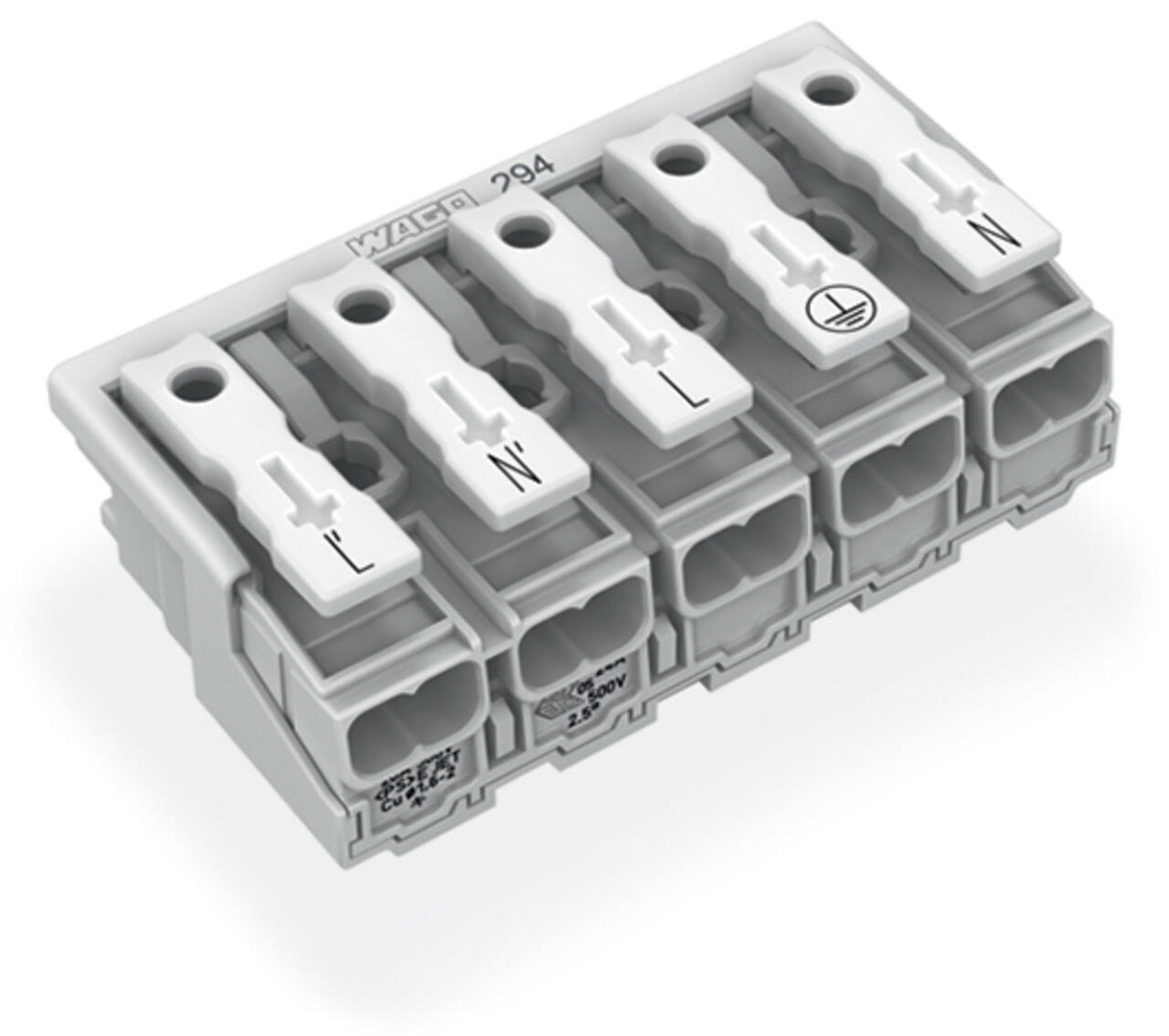 WAGO Klemmleiste 0,5-2,5qmm 24A 5p 50mm Serie 294 294-5025 Thermopl ws Federzug