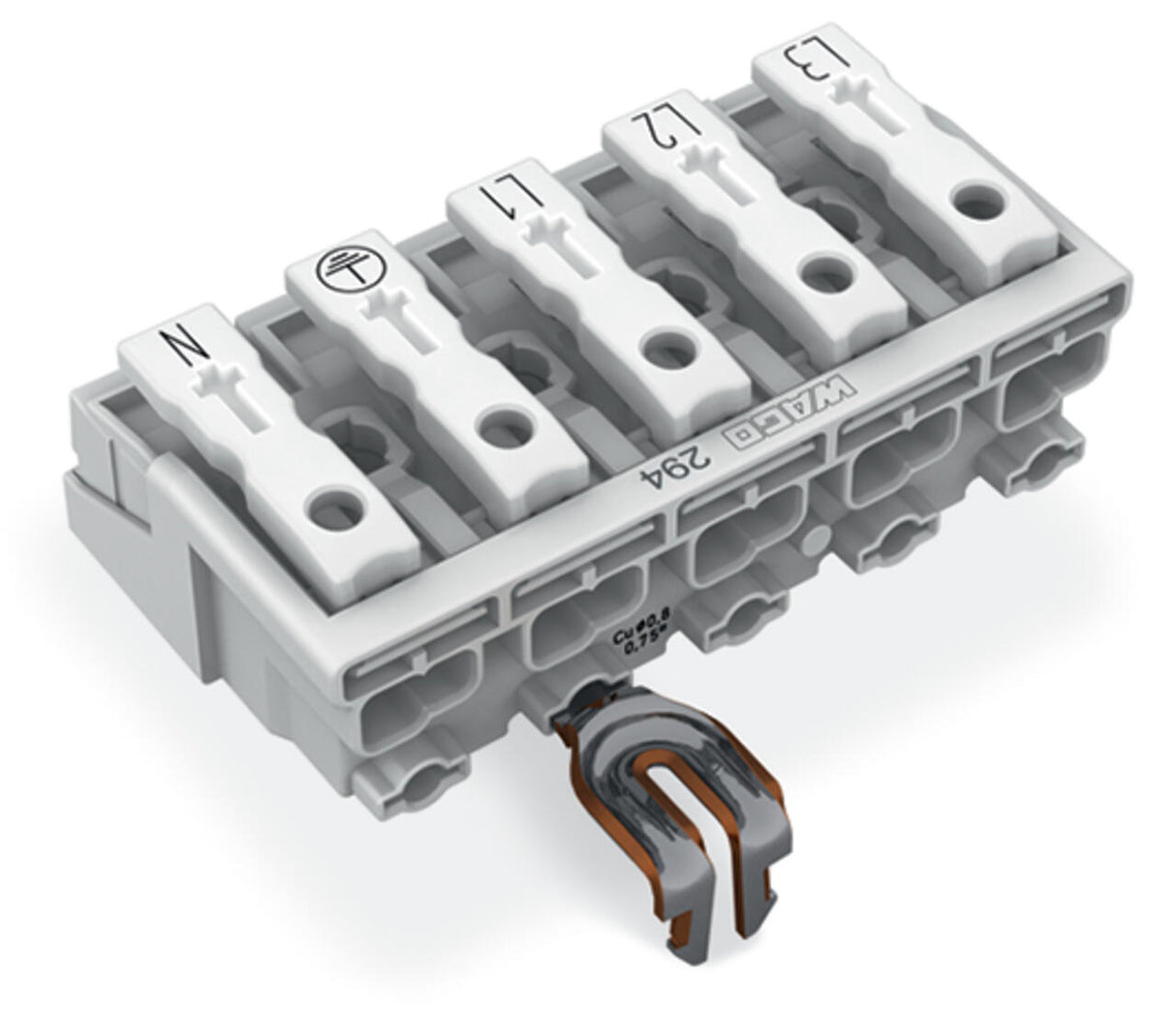 WAGO Klemmleiste 0,5-2,5qmm 24A 5p 50mm Serie 294 294-5215 Thermopl ws Federzug