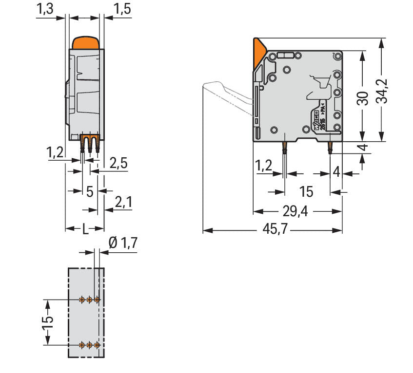 WAGO Printklemme 1f 1re gr RM=10 2616-3101 Federzug/Löt 0,75-25qmm
