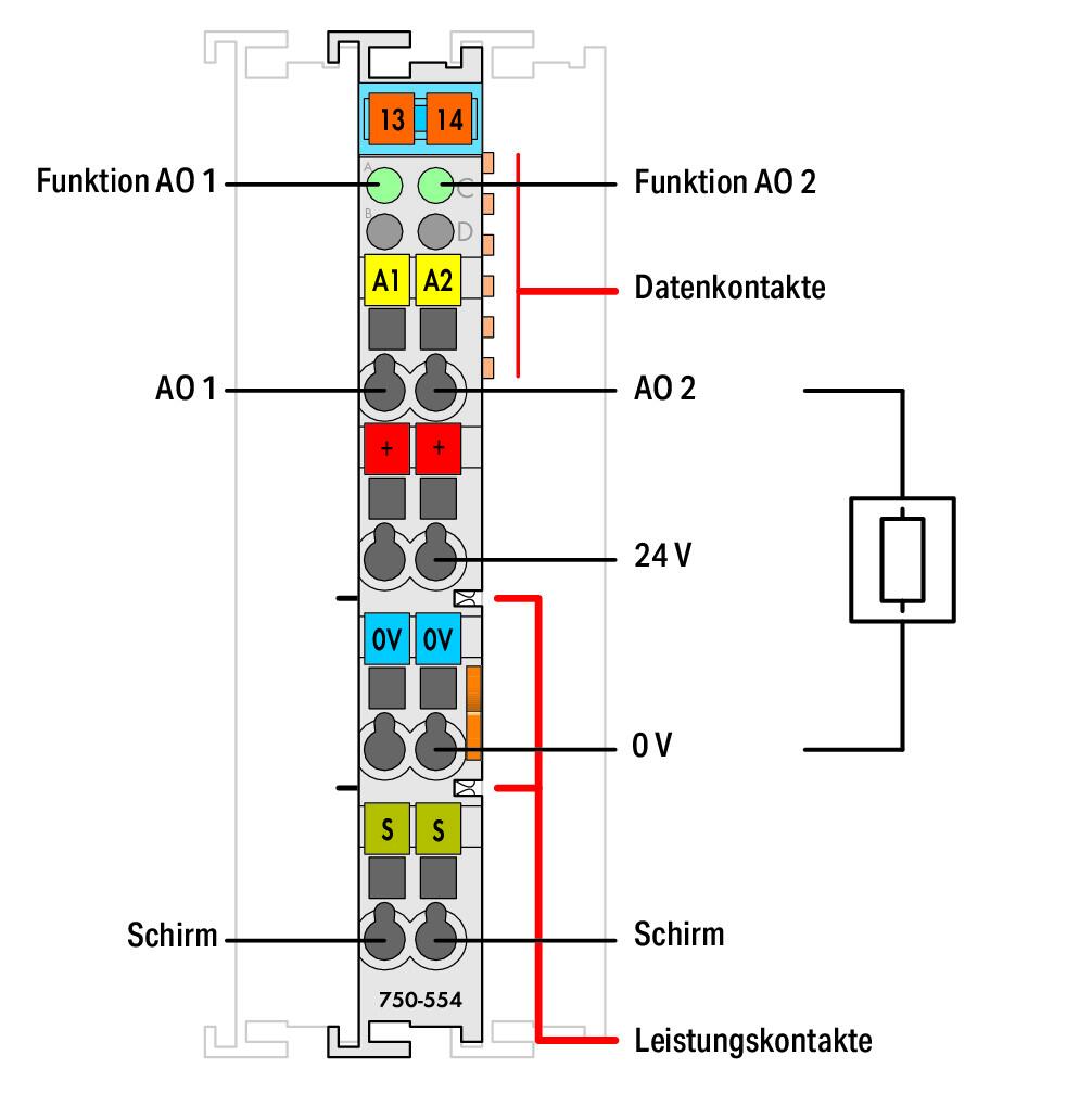 WAGO Analoges I/O-Modul DC 18-31,2V Serie 750 750-554 Ausg.Strom Federzug