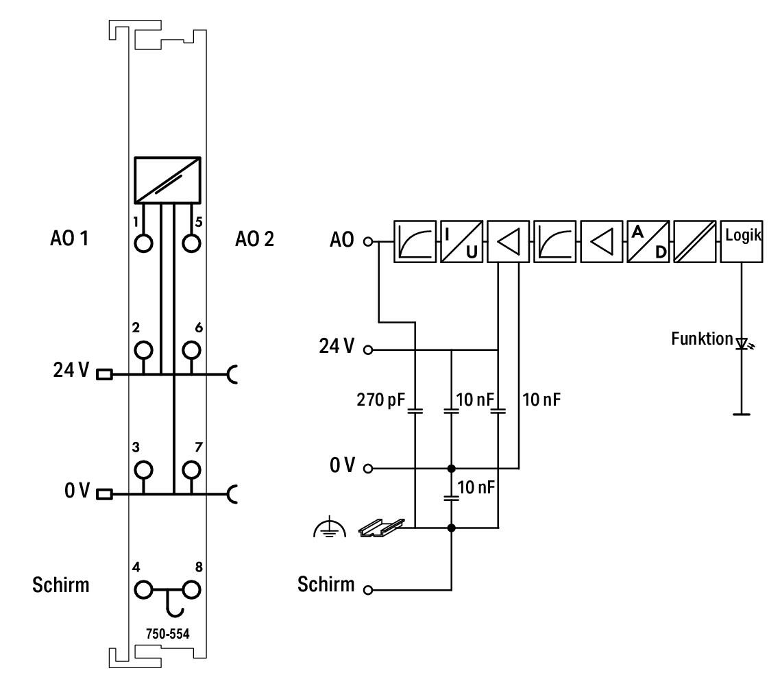 WAGO Analoges I/O-Modul DC 18-31,2V Serie 750 750-554 Ausg.Strom Federzug