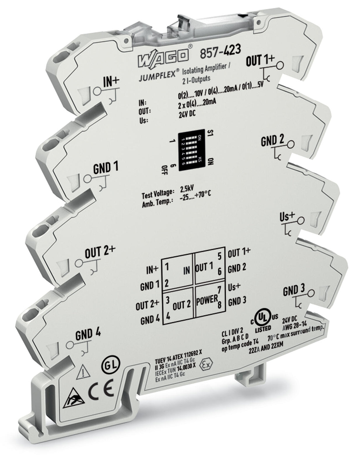 WAGO Trennverstärker 24V 2Kan Federzug Serie 857 857-423 Galv.Trenn NT 300Ohm