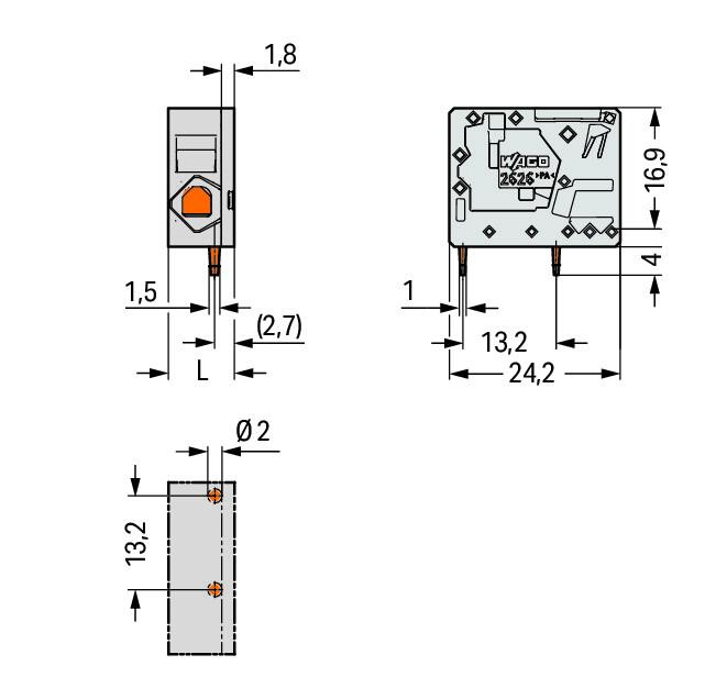 WAGO Printklemme 1f 1re bl RM=7,5 2626-1101/000-006 Federzug/Löt