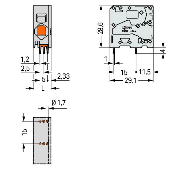 WAGO Printklemme 1f 1re br RM=10 2636-1101/000-014 Federzug/Löt