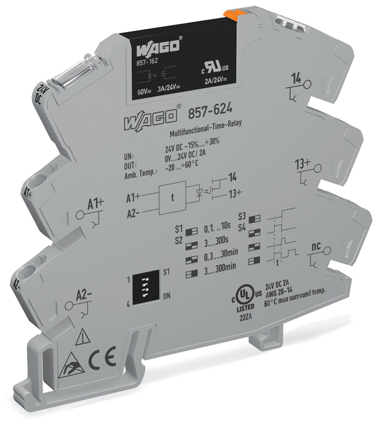WAGO Zeitrelais 24V/DC 0.1s-5h ansprVerz Serie 857 857-624 einschWisch