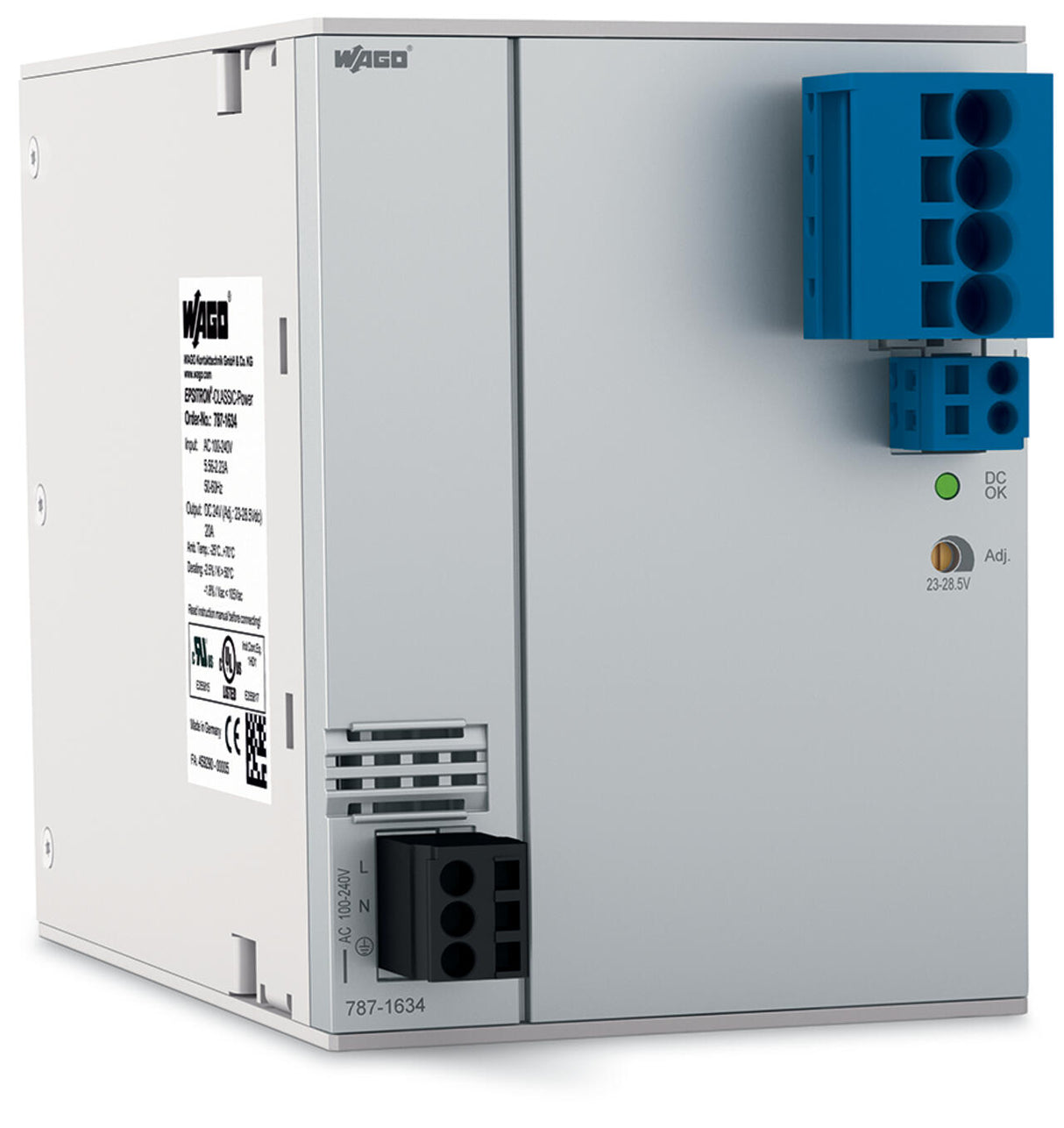 WAGO Gleichstromversorgung 23-28,5V 480W Serie 787 787-1634 85-264VUC 20A 6TE