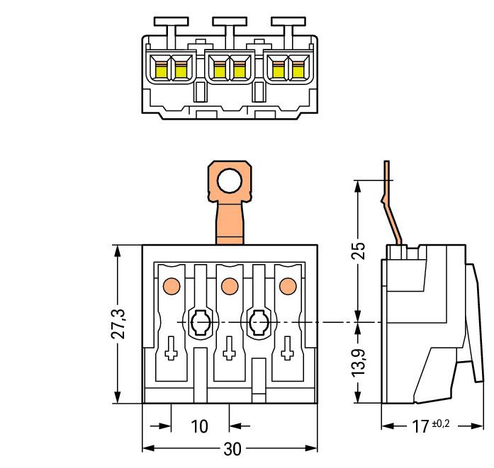 WAGO Klemmleiste 0,5-2,5qmm 24A 3p 30mm Serie 294 294-4453 Thermopl ws Federzug
