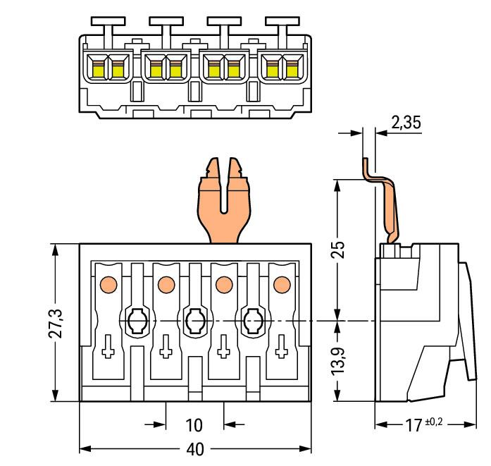 WAGO Klemmleiste 0,5-2,5qmm 24A 4p 40mm Serie 294 294-4314 Thermopl ws Federzug