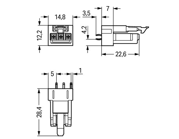WAGO Steckverbinder Gebäude Buchse 3p Serie 890 890-883/011-000 Federzug 250V