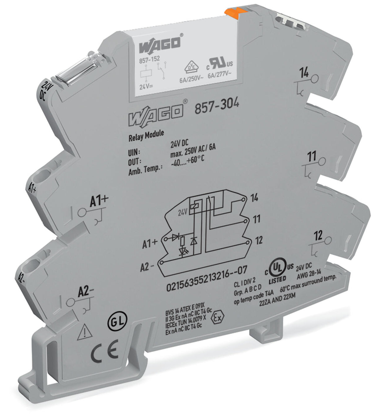 WAGO Schaltrelais 1W IP20 6x81x94mm Serie 857 857-304 Steckanschl