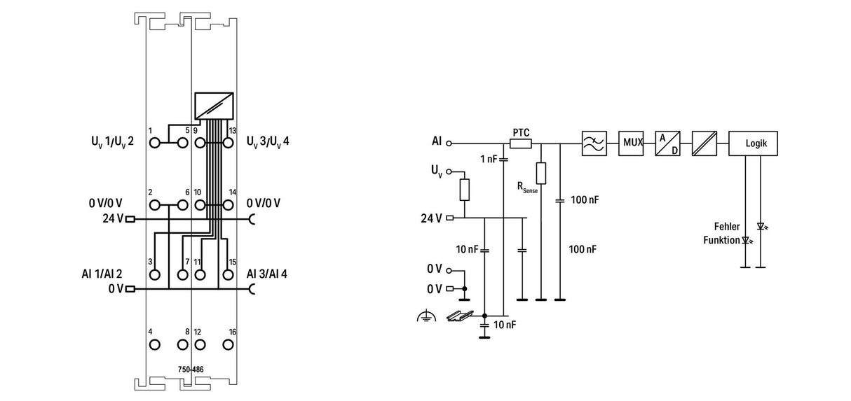 WAGO Analoges I/O-Modul DC 24V Federzug 750-486/040-000 Eing.Strom
