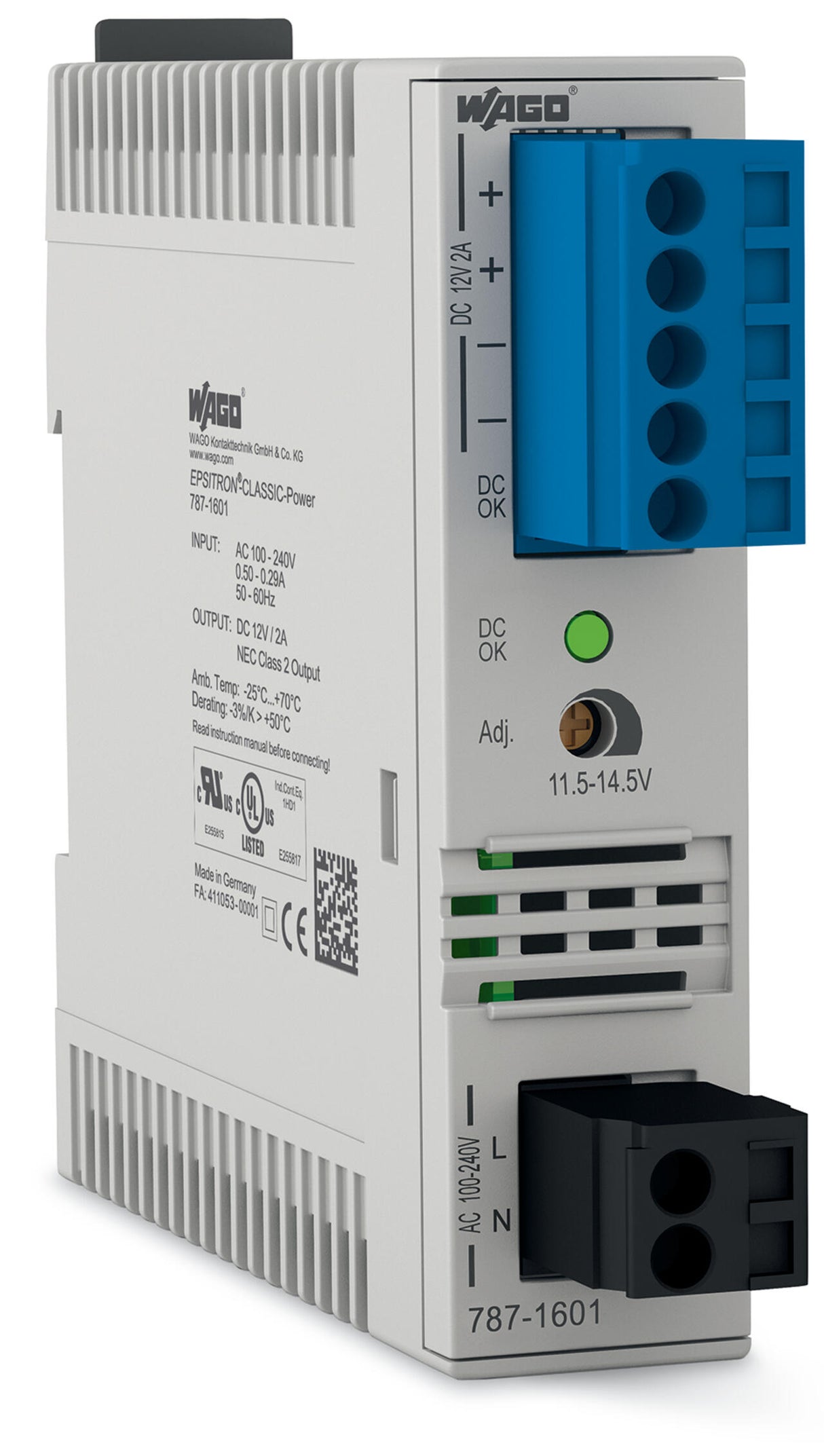 WAGO Gleichstromversorgung 11,5-14,5V 2A Serie 787 787-1601 24W 85-264VUC 1TE