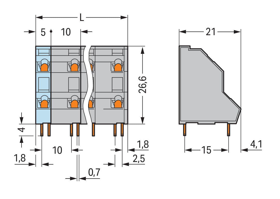 WAGO Printklemme 16f 2re gr RM=10 Serie 736 736-758 Federzug/Löt
