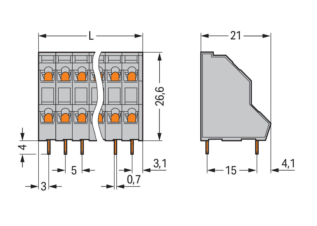 WAGO Printklemme 16f 2re gr RM=5 Serie 736 736-108 Federzug/Löt