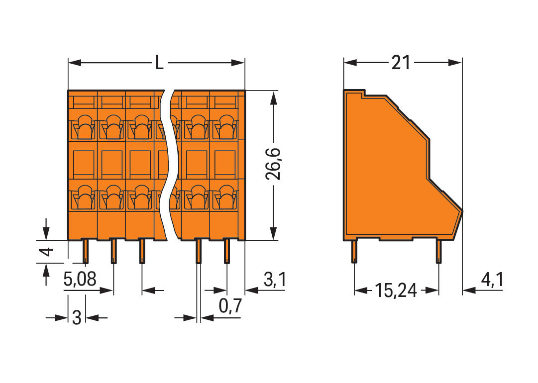 WAGO Printklemme 24f 2re or RM=5,08 Serie 736 736-312 Federzug/Löt