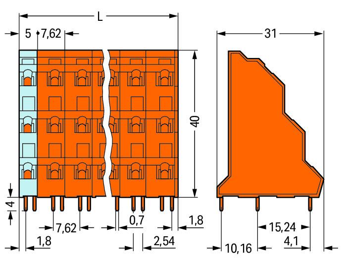 WAGO Printklemme 48f 3re or RM=7,62 Serie 737 737-666 Federzug/Löt