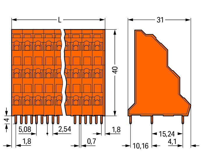 WAGO Printklemme 18f 3re or RM=5,08 Serie 737 737-406 Federzug/Löt