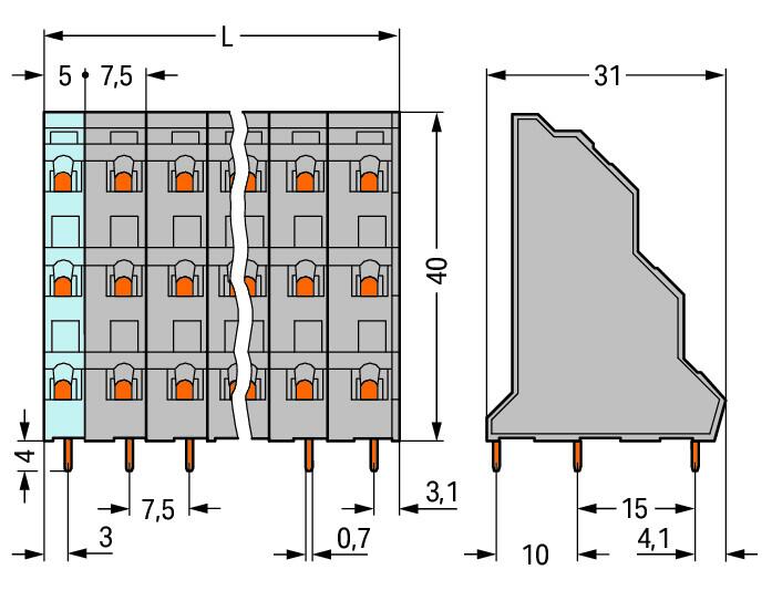 WAGO Printklemme 5f 3re gr RM=7,5 Serie 737 737-505 Federzug/Löt