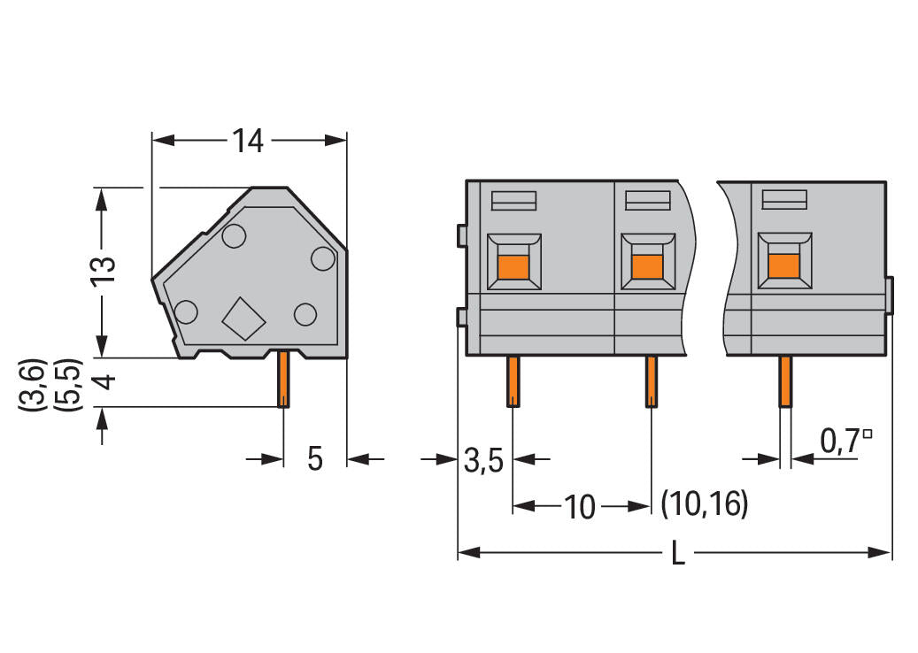 WAGO Printklemme 12f 1re gr RM=10,16 Serie 236 236-312 Federzug/Löt