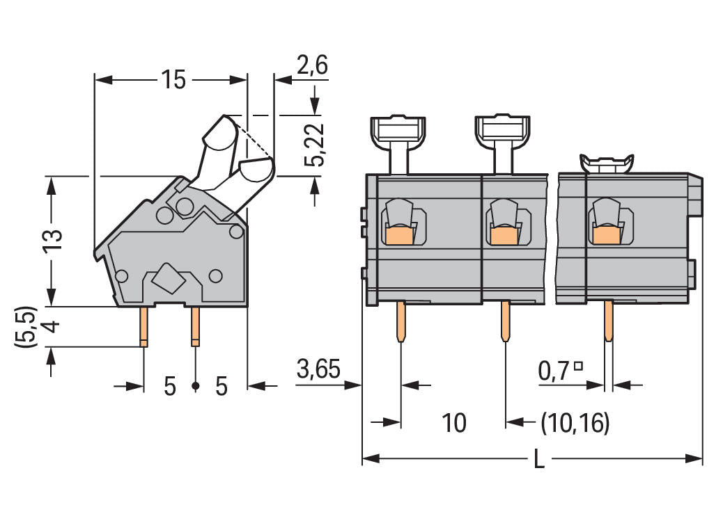 WAGO Printklemme 6f 1re gr RM=10 Serie 256 256-606/333-000 Federzug/Löt