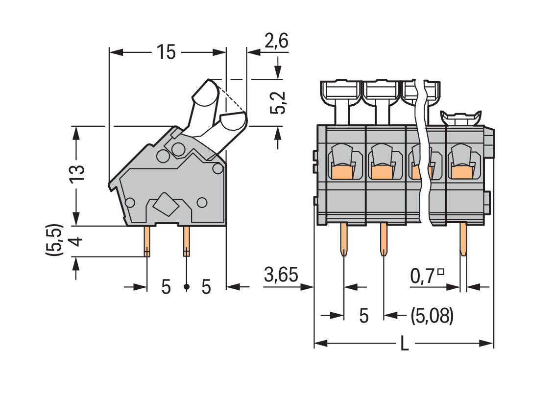WAGO Printklemme 36f 1re gr RM=5,08 Serie 256 256-436/334-000 Federzug/Löt