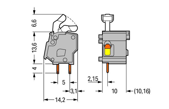 WAGO Printklemme 1f 1re hgn RM=10,16 Serie 257 257-867 Federzug/Löt