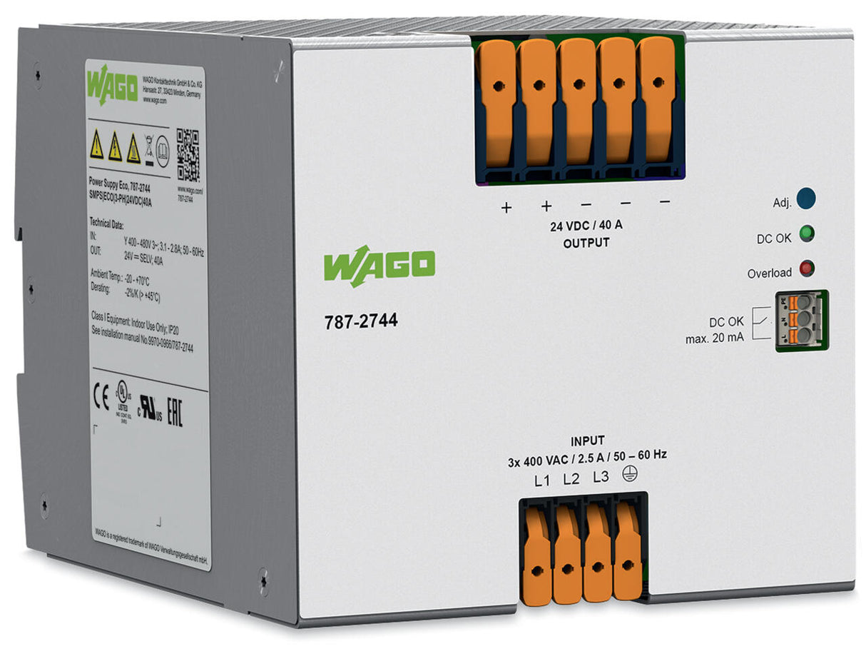 WAGO Gleichstromversorgung REG 22V 40A 787-2744 8TE Kurzschl.fest f.Tragschien