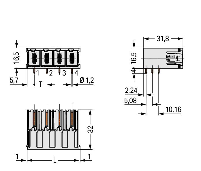 WAGO Platinenstecker Stift 1p lgr 3re 832-3626 10,16mm zinn Löt 1,5mm