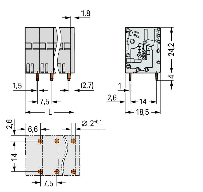 WAGO Printklemme 5f 1re gr RM=7,5 2626-3105 Federzug/Löt 0,2-10qmm