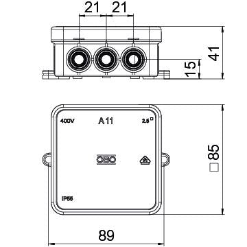 BETTERMANN Abzweigdose IP55 2,5qmm Kst A11 HF SW 85x85x40mm quadrat Wand/Decke