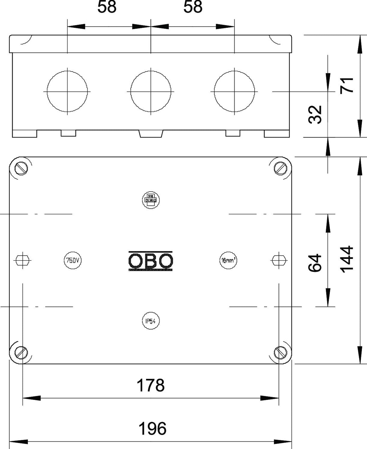 BETTERMANN Abzweigdose IP54 16qmm Kst B 12 M 144x196x71mm rechteck Wand/Decke