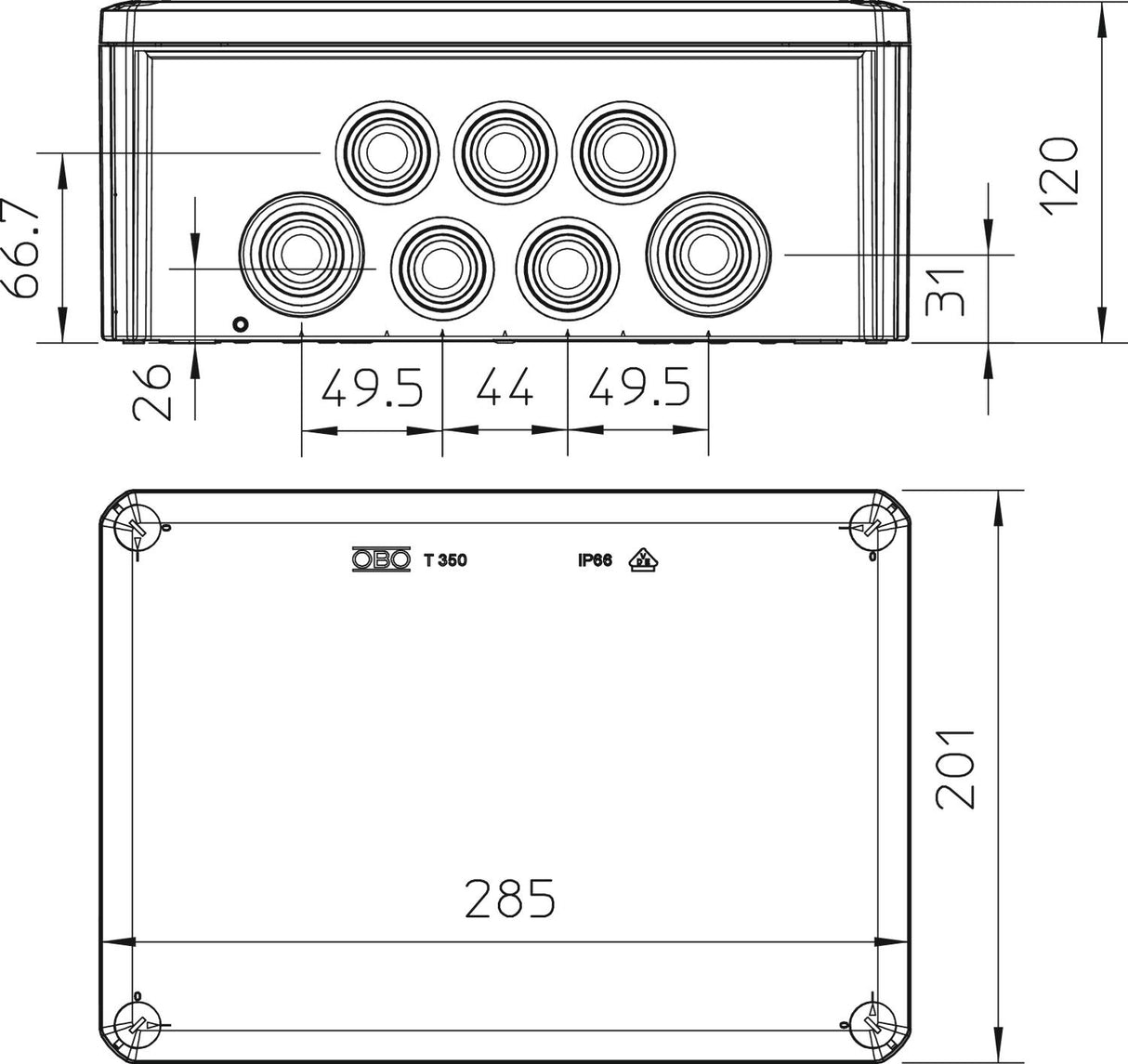 BETTERMANN Abzweigdose IP66 35qmm Kst T 350 F 285x201x120mm rechteck hfr