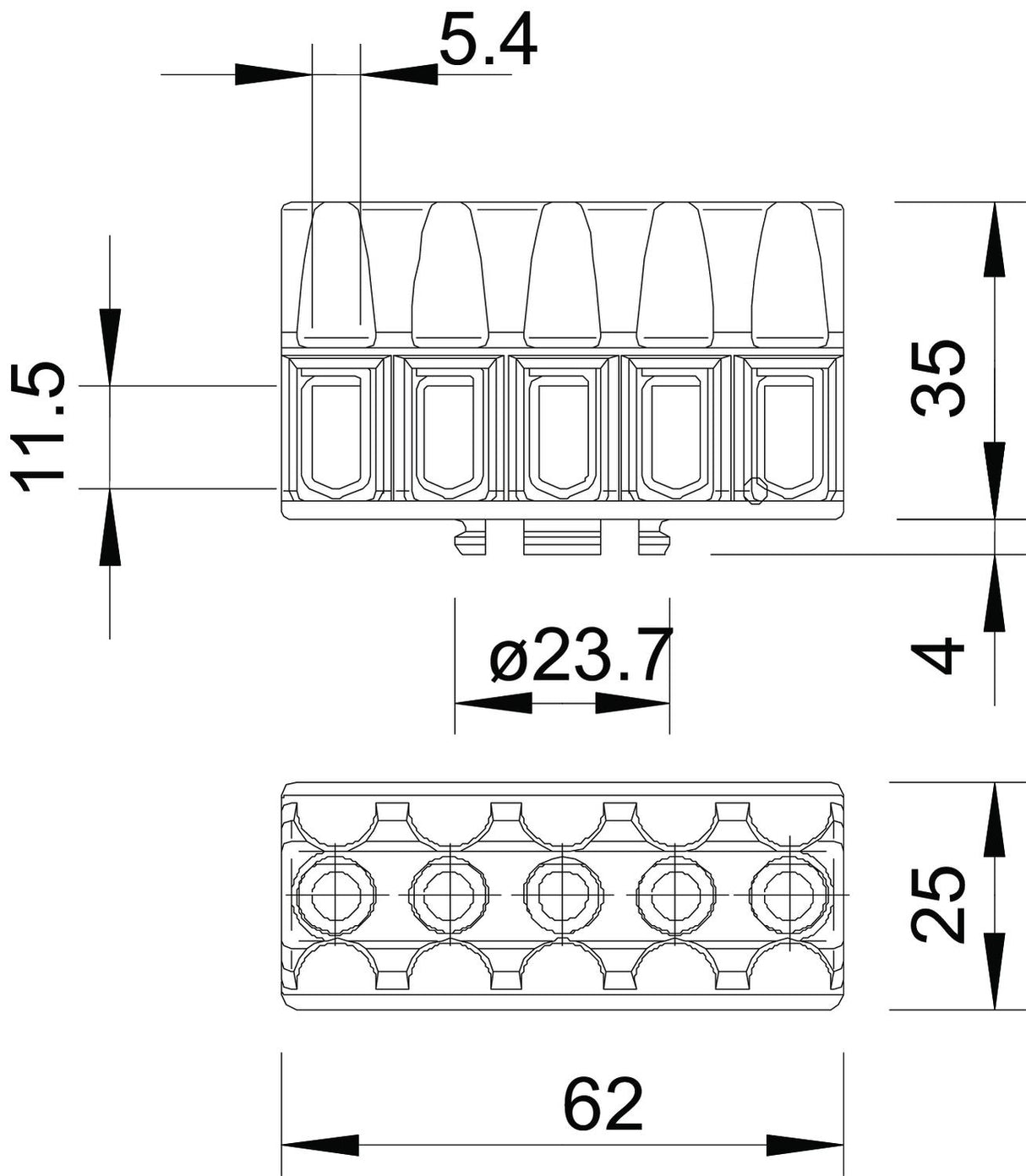 BETTERMANN Klemmleiste 1,5-6qmm 5p lgr T-Serie KL-T 02-06 Thermopl 12,5mm