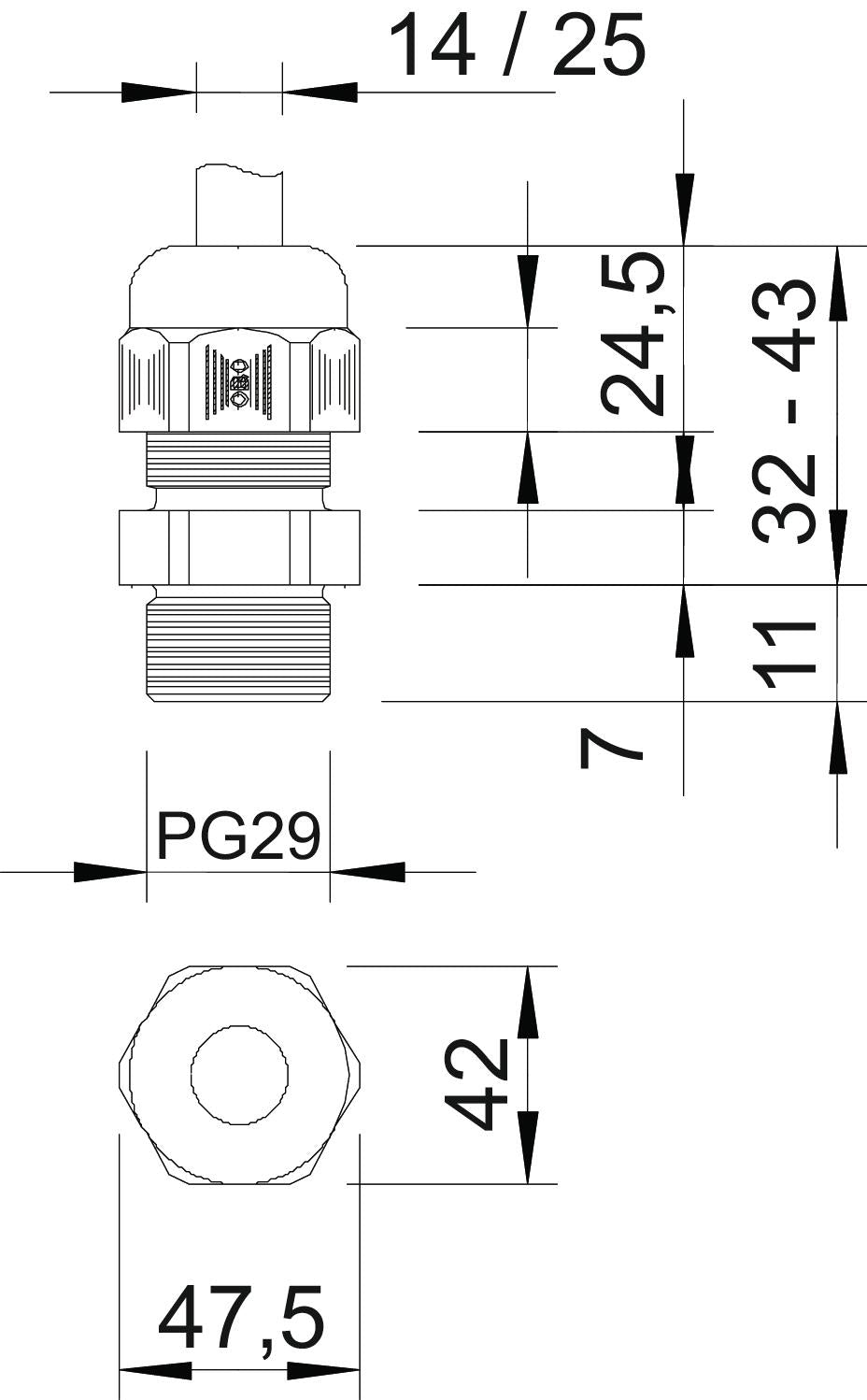 BETTERMANN Kabelverschraubung PG29 PA V-TEC PG29 SGR si-gr 11mm IP68 ger