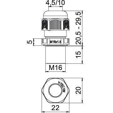 BETTERMANN Kabelverschraubung M16 PA ger V-TEC VM L16 SGR si-gr 15mm IP68 unbeh