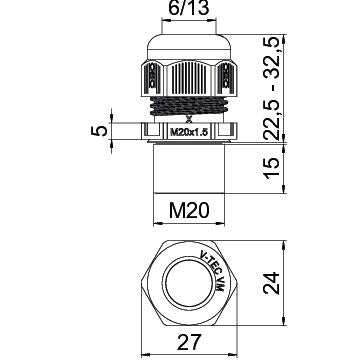 BETTERMANN Kabelverschraubung M20 PA ger V-TEC VM L20 SGR si-gr 15mm IP68 unbeh
