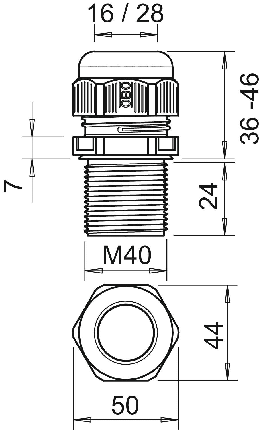 BETTERMANN Kabelverschraubung M40 PA sw V-TEC VM LL40 SW 24mm IP68 ger unbeh