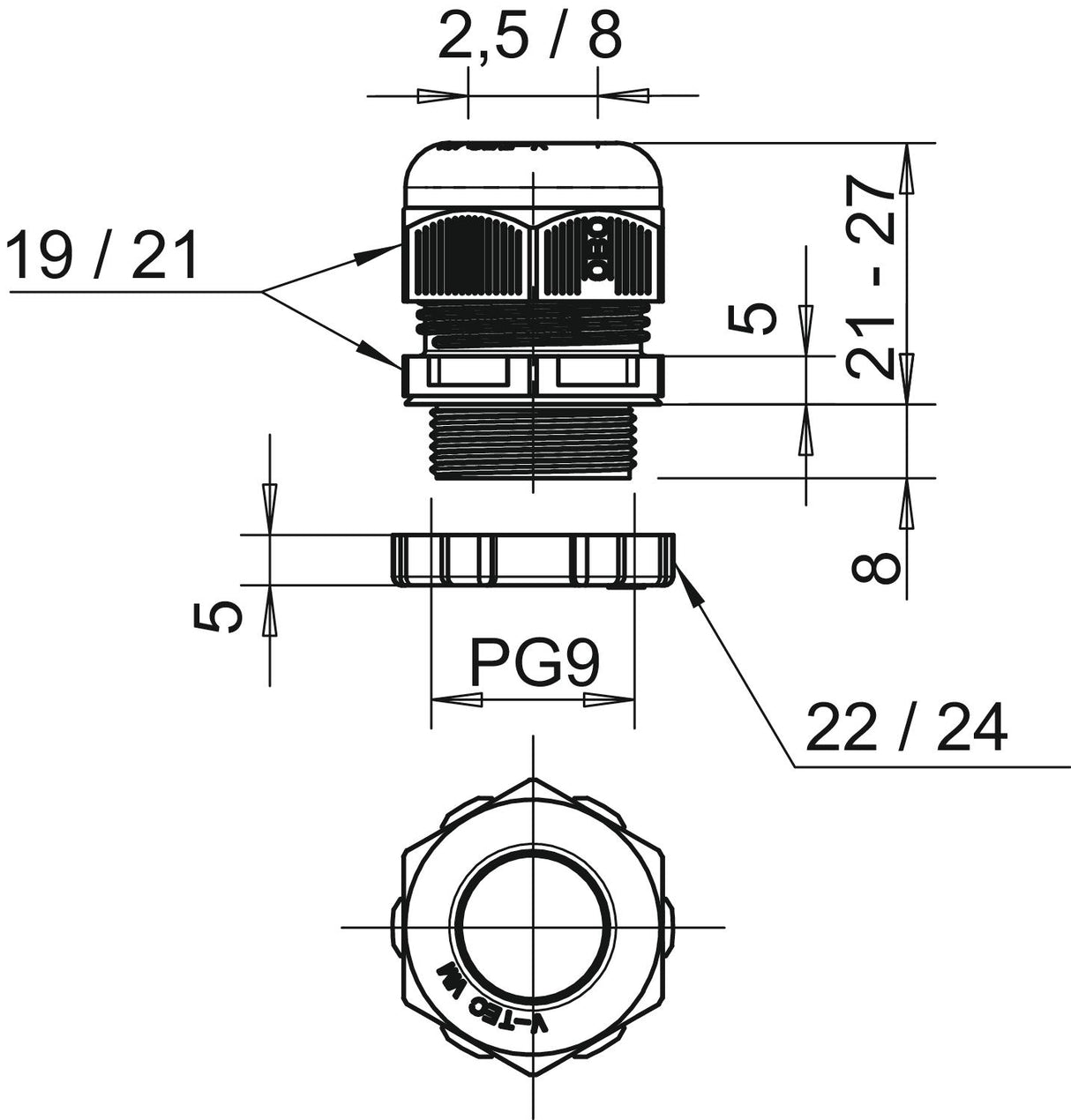 BETTERMANN Kabelverschraubung PG9 PA gr V-TEC PG9+ LGR 8mm IP68 ger unbeh