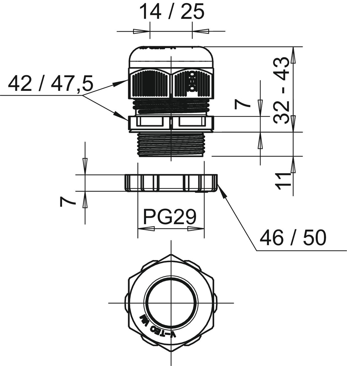 BETTERMANN Kabelverschraubung PG29 PA gr V-TEC PG29+ LGR 11mm IP68 ger unbeh