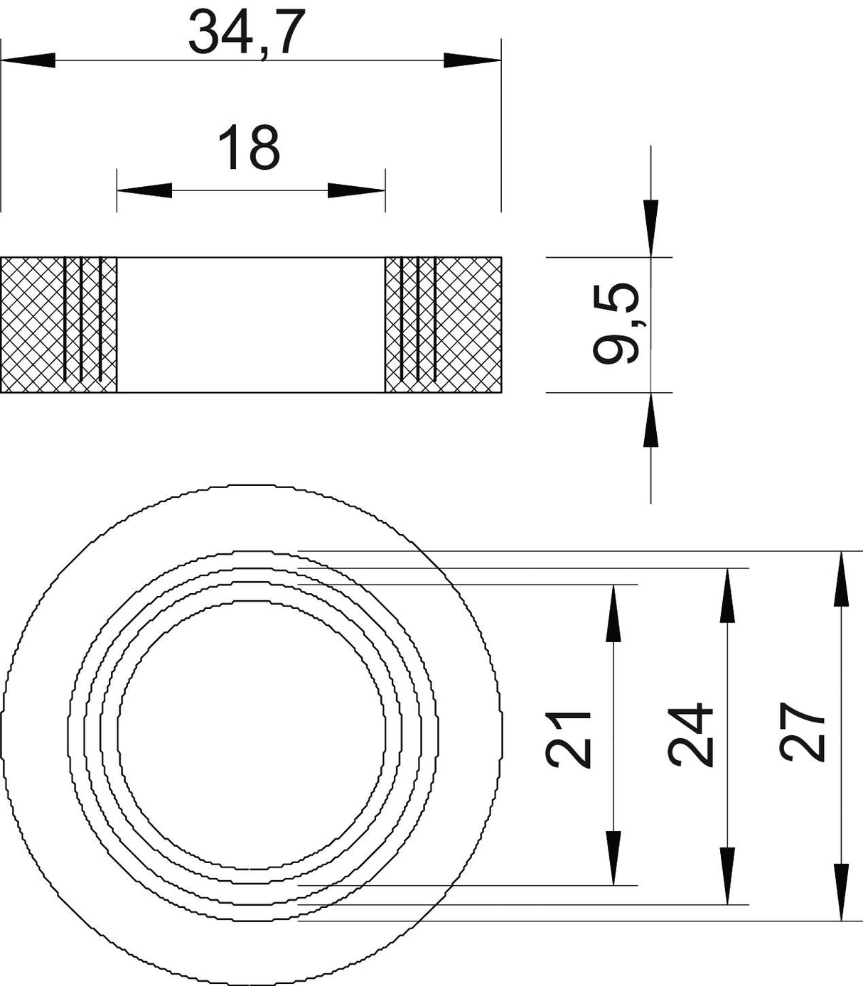 BETTERMANN Einschnittring 18-27mm 107 B PG29 34,7x9,5mm