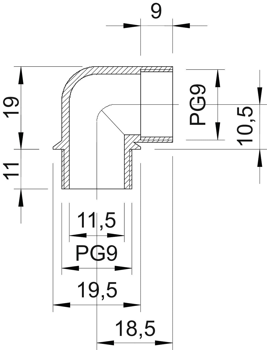 BETTERMANN Kabelverschraubung PG9 PA gr 107 W PG 9 PA 11mm 90°Wink unbeh