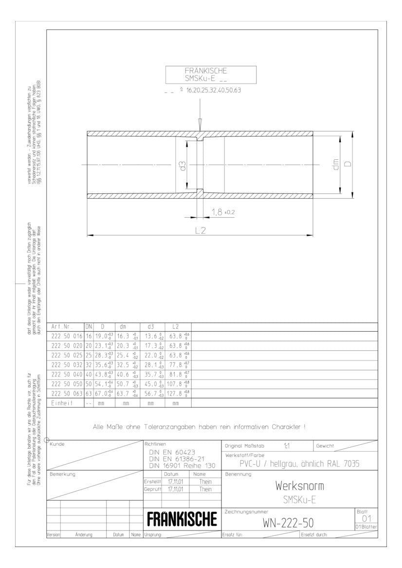 FRÄNKISCHE Steckmuffe Kst 16mm unbeh gr SMSKu-E 16