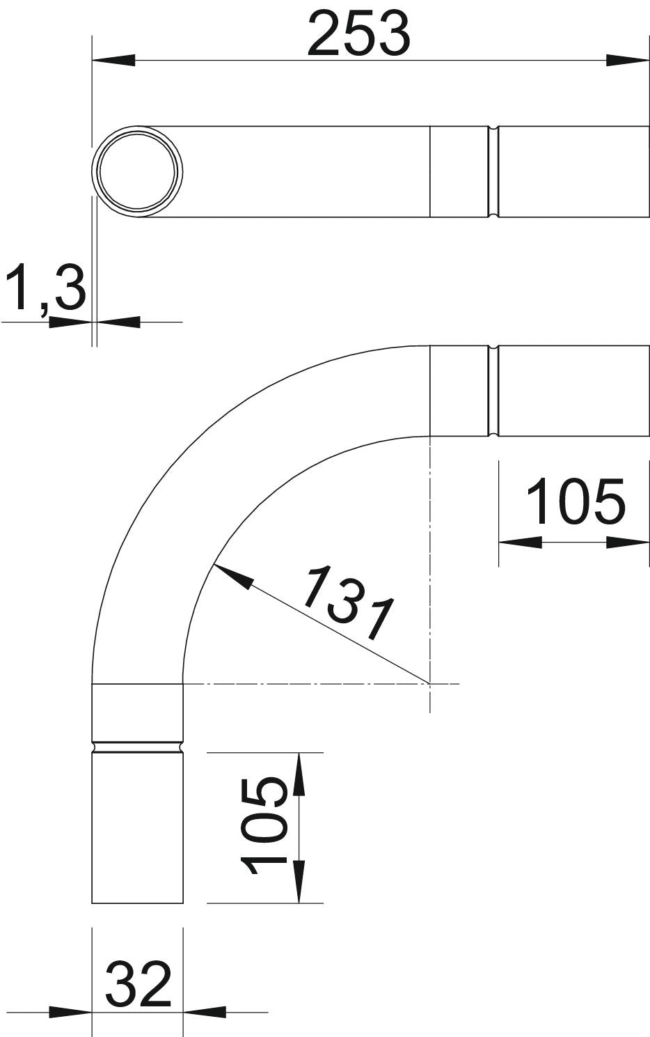 BETTERMANN Alu-Steckbogen 32mm unbeh SB32W ALU Muffe hfr