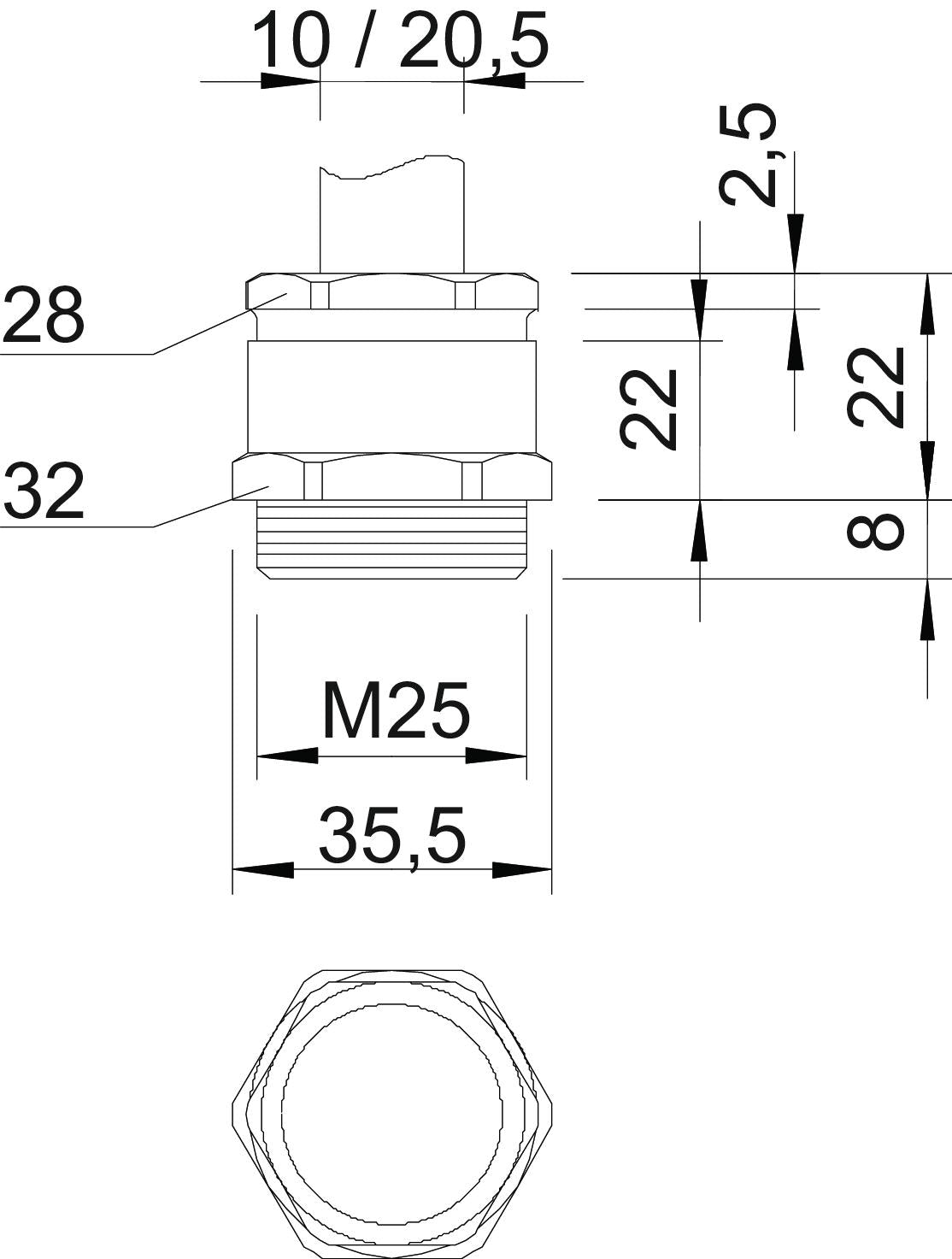 BETTERMANN Kabelverschraubung M25 Ms si 162 MS M25 8mm IP65 ger vernick