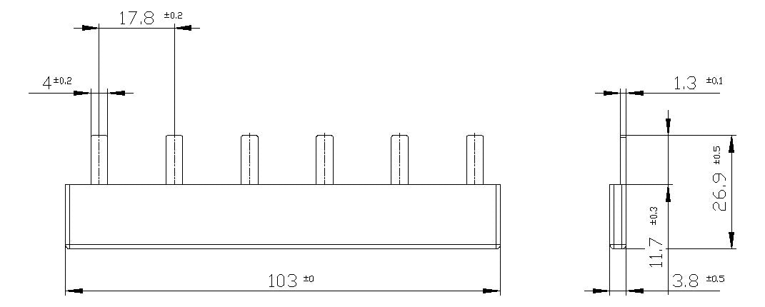 SIEMENS Phasenschiene 1ph 18mm 105mm 50A 5ST3601 10qmm Stift isol