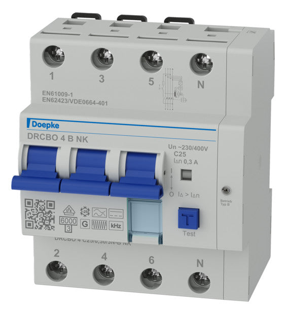 DOEPKE FI/LS-Schutzschalter C25 4p 0,3A DRCBO 4 C25/0,30/3N-B NK B 6kA 4,5TE 3p