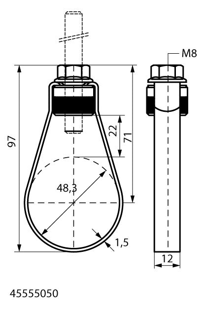 Walraven Sprinklerschlaufe VdS M8 sv mit Flansch und Hutmutter 48,3 mm | 45555050